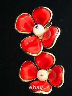 Crown Trifari Alfred Philippe Camellias Poured Glass Brooch Pin and Earrings