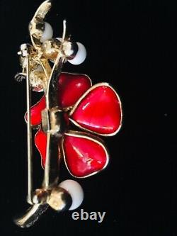Crown Trifari Alfred Philippe Camellias Poured Glass Brooch Pin and Earrings