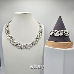 Crown Trifari Alfred Philippe Choker Necklace Bracelet Set Floral Enamel Vintage