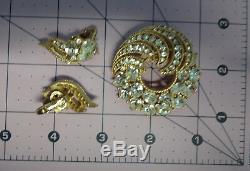 Crown Trifari Alfred Philippe Clear Rhinestone Pin Brooch Clip Earrings Gorgeous