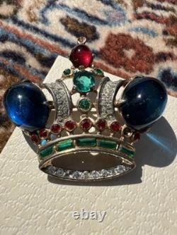 Crown Trifari Alfred Philippe Crown Brooch Gold Plated Vermeil Sterling 1940's