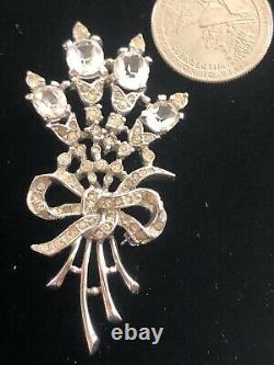 Crown Trifari Alfred Philippe Crystal Inset Flower Bouquet Figural Brooch 1941