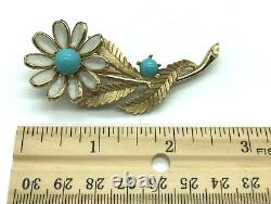 Crown Trifari Alfred Philippe Daisy Brooch White Gripoix Faux Turquoise Enamel