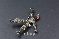 Crown Trifari Alfred Philippe Doll Straw Male Ruby Glass Sterling Silver Pin