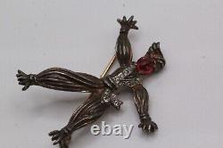 Crown Trifari Alfred Philippe Doll Straw Male Ruby Glass Sterling Silver Pin