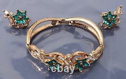 Crown Trifari Alfred Philippe Emerald Green Rhinestone Bracelet Earrings Set