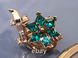 Crown Trifari Alfred Philippe Emerald Green Rhinestone Bracelet Earrings Set