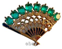 Crown Trifari Alfred Philippe Emerald Hand Fan Pat. Pending Missing crystal