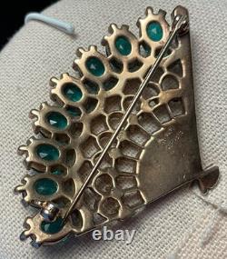 Crown Trifari Alfred Philippe Emerald Hand Fan Pat. Pending Missing crystal