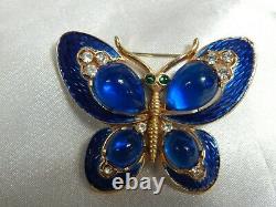 Crown Trifari Alfred Philippe Enameled Cabochon Butterfly Jelly Belly Guilloche
