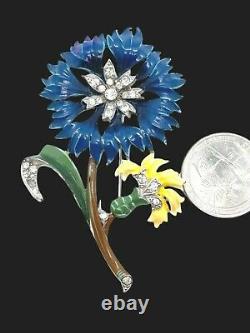 Crown Trifari Alfred Philippe Enameled Figural Flowers Gorgeous Fur Pin Brooch
