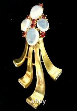 Crown Trifari Alfred Philippe Faux Moonstone Sterling Silver Vermeil Brooch