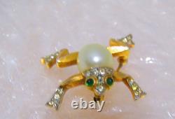 Crown Trifari Alfred Philippe Faux Pearl Jelly Belly Frog Brooch 1950 Signed