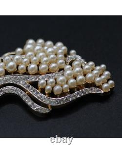 Crown Trifari Alfred Philippe Faux Pearls Rhinestone Brooch