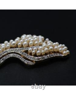 Crown Trifari Alfred Philippe Faux Pearls Rhinestone Brooch