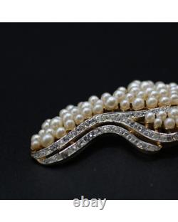 Crown Trifari Alfred Philippe Faux Pearls Rhinestone Brooch