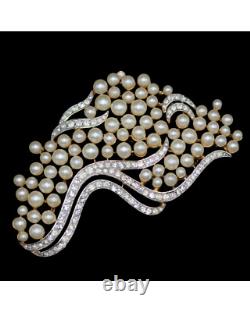 Crown Trifari Alfred Philippe Faux Pearls Rhinestone Brooch