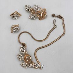 Crown Trifari Alfred Philippe Floral Choker Necklace Earring & Brooch Set Gold