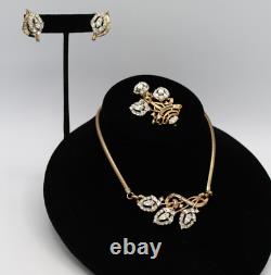 Crown Trifari Alfred Philippe Floral Choker Necklace Earring & Brooch Set Gold
