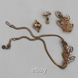 Crown Trifari Alfred Philippe Floral Choker Necklace Earring & Brooch Set Gold