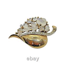 Crown Trifari Alfred Philippe Floraleaf Moonstone Fruit Salad Brooch Fur Clip