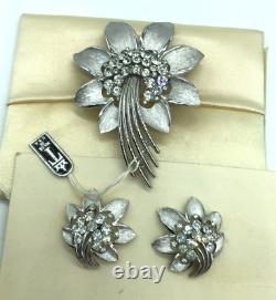 Crown Trifari Alfred Philippe Flower Shooting Star Crystals Earrings & Brooch