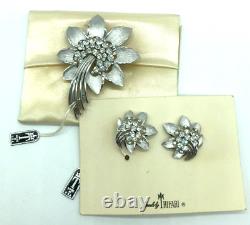 Crown Trifari Alfred Philippe Flower Shooting Star Crystals Earrings & Brooch