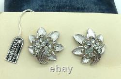 Crown Trifari Alfred Philippe Flower Shooting Star Crystals Earrings & Brooch