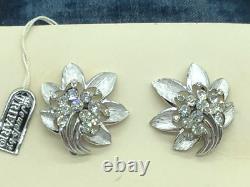 Crown Trifari Alfred Philippe Flower Shooting Star Crystals Earrings & Brooch