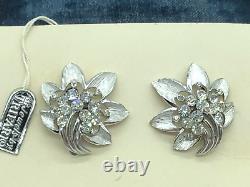 Crown Trifari Alfred Philippe Flower Shooting Star Crystals Earrings & Brooch