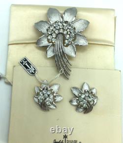 Crown Trifari Alfred Philippe Flower Shooting Star Crystals Earrings & Brooch