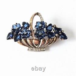 Crown Trifari Alfred Philippe Fruit Salad Blue Glass Flower Basket Brooch