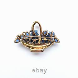 Crown Trifari Alfred Philippe Fruit Salad Blue Glass Flower Basket Brooch