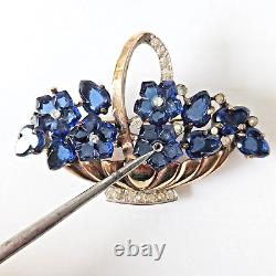 Crown Trifari Alfred Philippe Fruit Salad Blue Glass Flower Basket Brooch