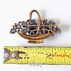 Crown Trifari Alfred Philippe Fruit Salad Blue Glass Flower Basket Brooch