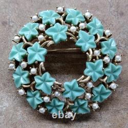 Crown Trifari Alfred Philippe Fruit Salad turquoise Blue Flower Wreath Brooch 2