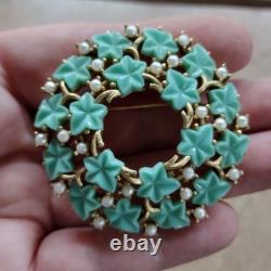 Crown Trifari Alfred Philippe Fruit Salad turquoise Blue Flower Wreath Brooch 2
