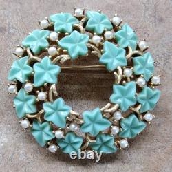 Crown Trifari Alfred Philippe Fruit Salad turquoise Blue Flower Wreath Brooch 2