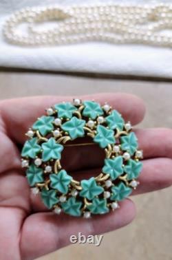 Crown Trifari Alfred Philippe Fruit Salad turquoise Blue Flower Wreath Brooch 2