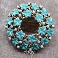 Crown Trifari Alfred Philippe Fruit Salad turquoise Blue Flower Wreath Brooch 2