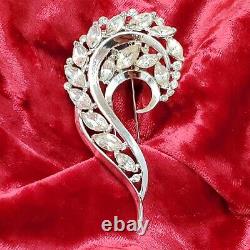 Crown Trifari Alfred Philippe Fur Clip Brooch Clear Rhinestones Silver Tone Vtg