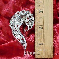 Crown Trifari Alfred Philippe Fur Clip Brooch Clear Rhinestones Silver Tone Vtg