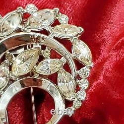 Crown Trifari Alfred Philippe Fur Clip Brooch Clear Rhinestones Silver Tone Vtg