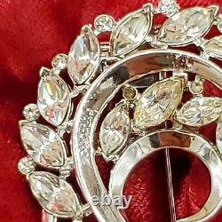 Crown Trifari Alfred Philippe Fur Clip Brooch Clear Rhinestones Silver Tone Vtg