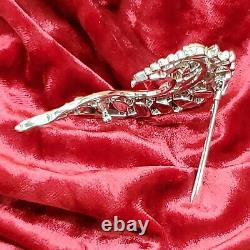 Crown Trifari Alfred Philippe Fur Clip Brooch Clear Rhinestones Silver Tone Vtg