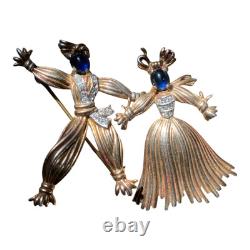 Crown Trifari Alfred Philippe Gold On Sterling Pom Pom Tom Tom Brooch Set