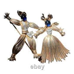 Crown Trifari Alfred Philippe Gold On Sterling Pom Pom Tom Tom Brooch Set