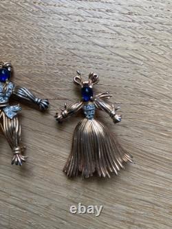 Crown Trifari Alfred Philippe Gold On Sterling Pom Pom Tom Tom Brooch Set