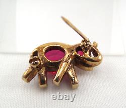 Crown Trifari Alfred Philippe Gold & Ruby Red Miniature Elephant Pin Brooch
