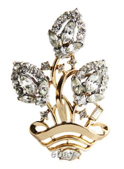 Crown Trifari Alfred Philippe Gold Tone Crystal Flower Basket Brooch Pat Pend 2